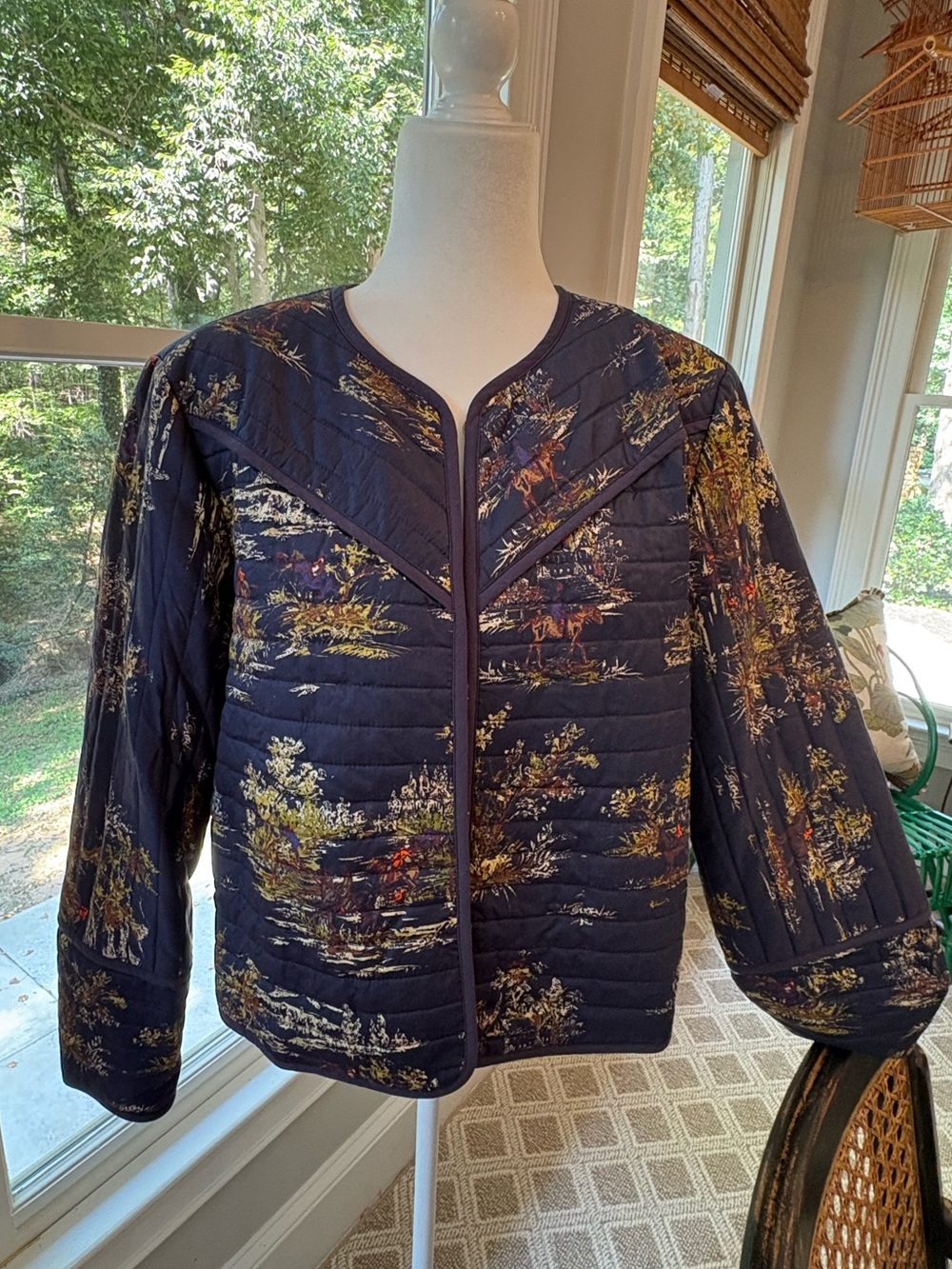 Hill House Quilted Floral-Scenic Navy Puffer Jacket